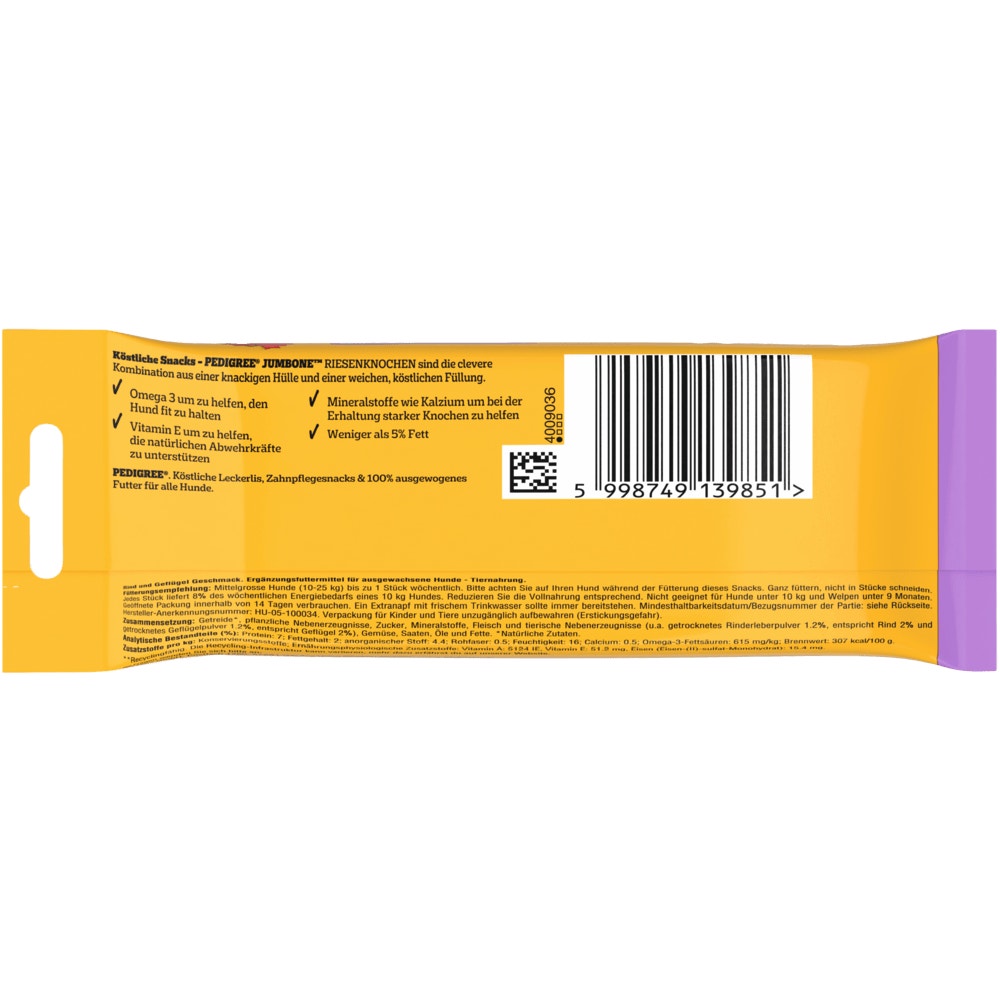 PEDIGREE® JUMBONE™ Riesenknochen Medium mit Rind & Geflügel Geschmack, 2 Stück