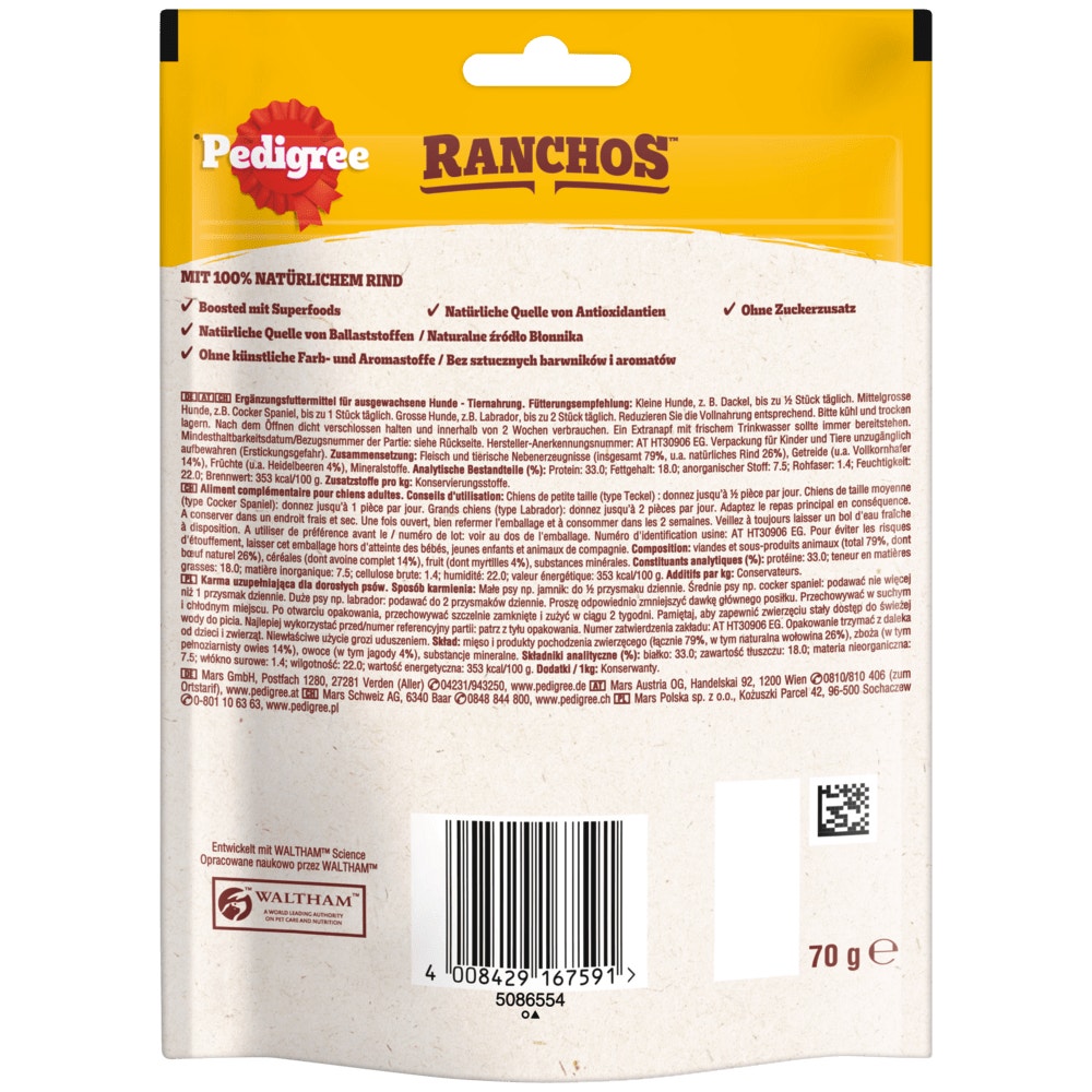 PEDIGREE® RANCHOS™ Superfoods Rind mit Heidelbeeren & Vollkorn, 70g