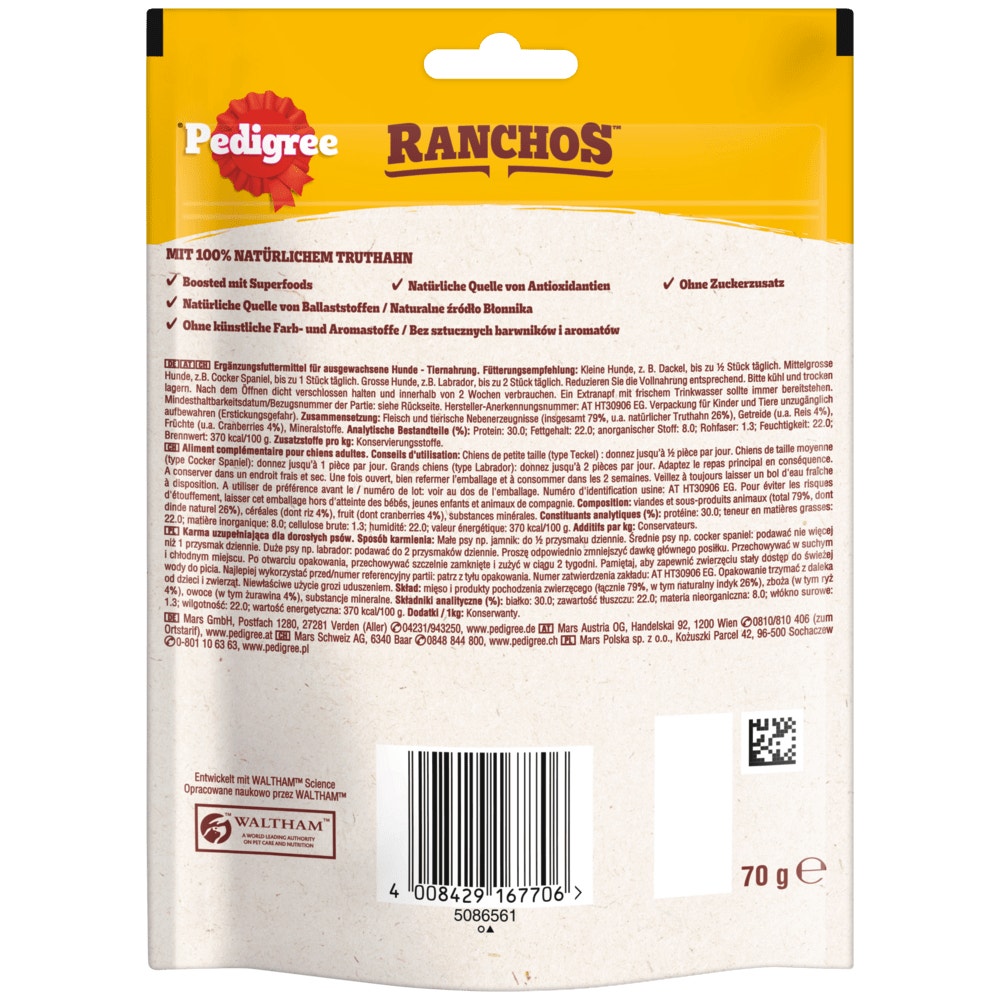 PEDIGREE® RANCHOS™ Superfoods Truthahn mit Cranberries & Reis, 70g