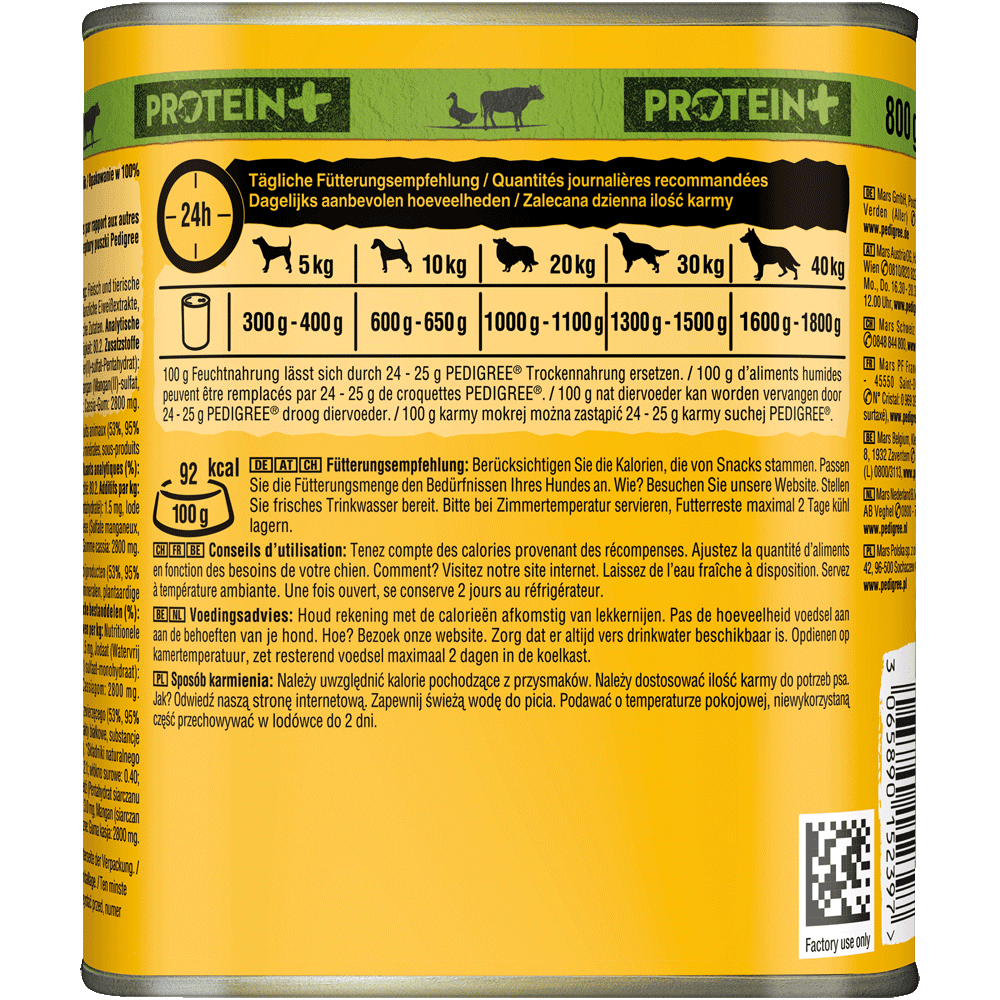 PEDIGREE® Protein+ in Pastete mit Ente und Rind, Dose 800g