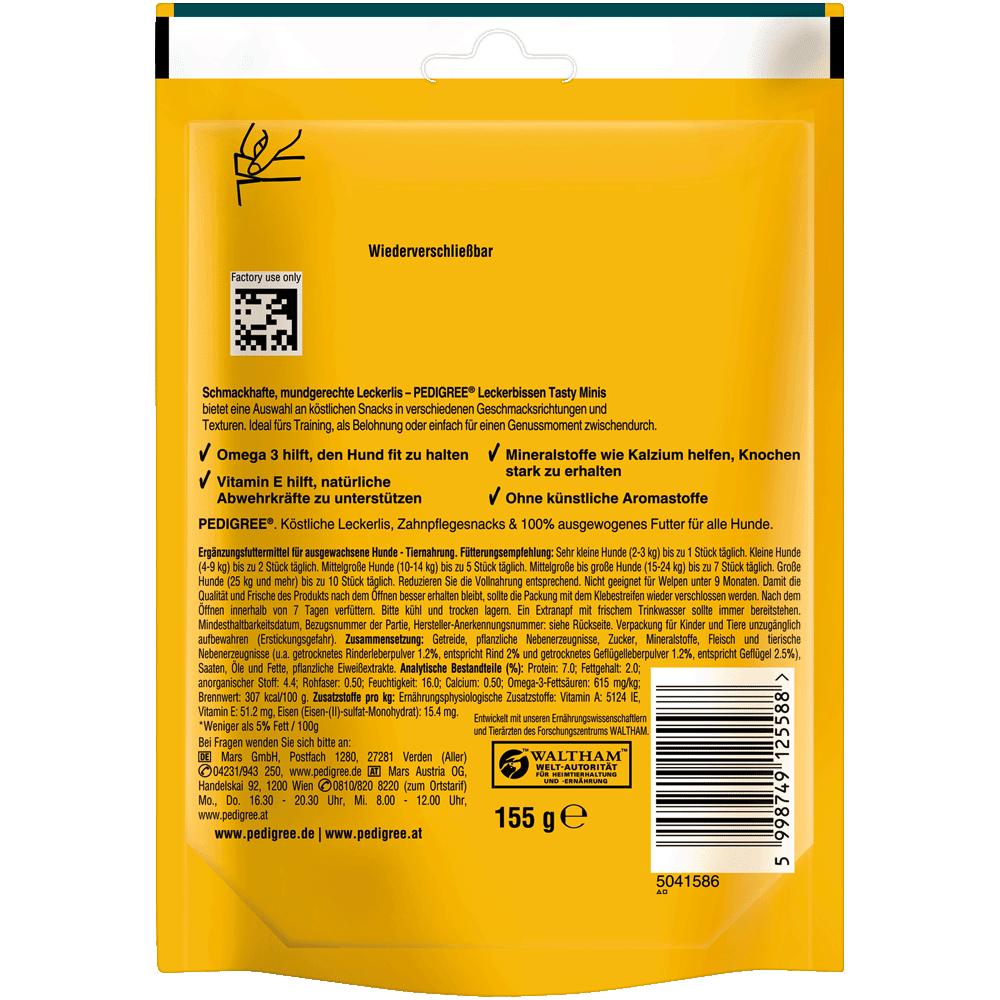 PEDIGREE® Leckerbissen Tasty Minis mit Rind & Geflügel Geschmack, 155g