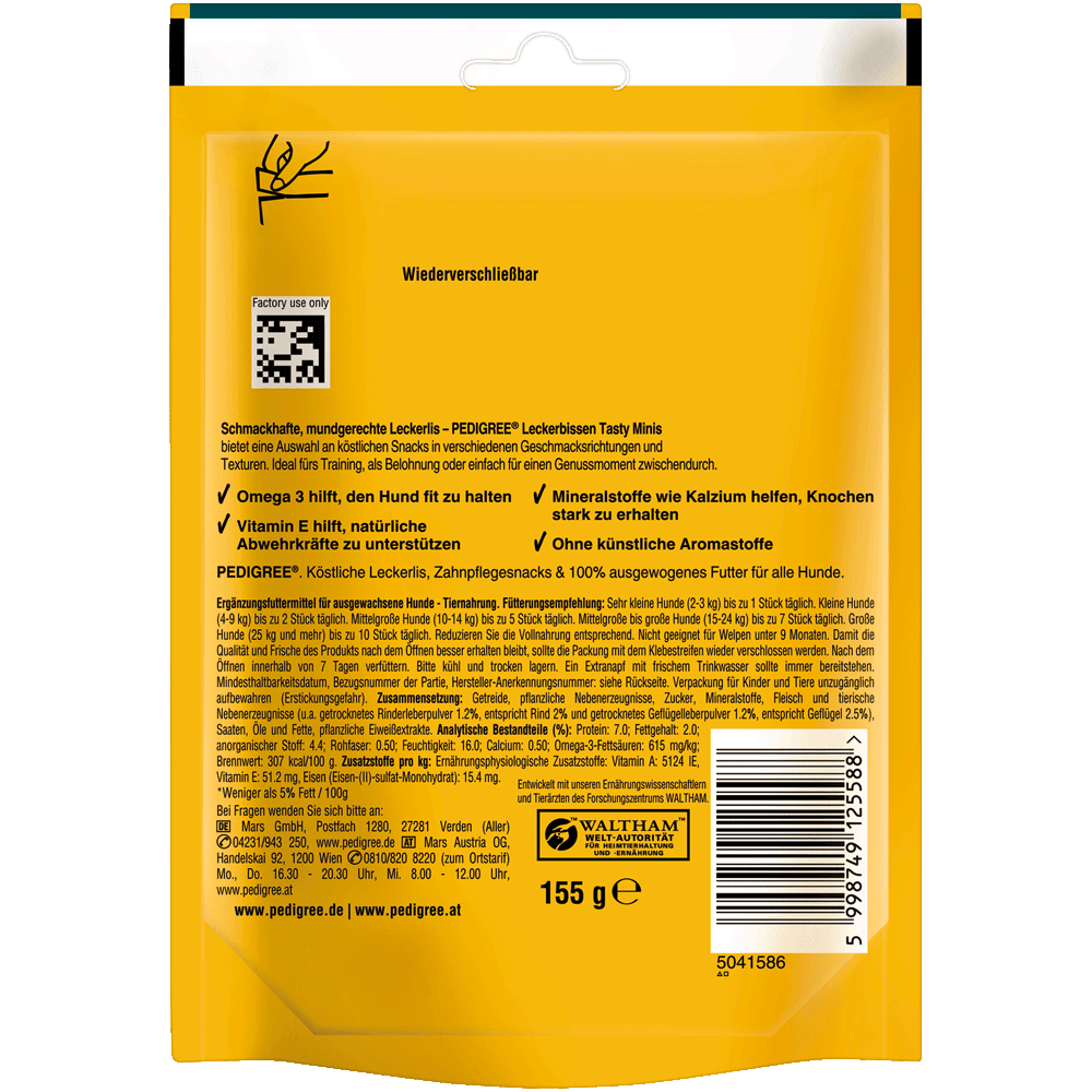 PEDIGREE® Leckerbissen Tasty Minis mit Rind und Geflügel Geschmack, 155g