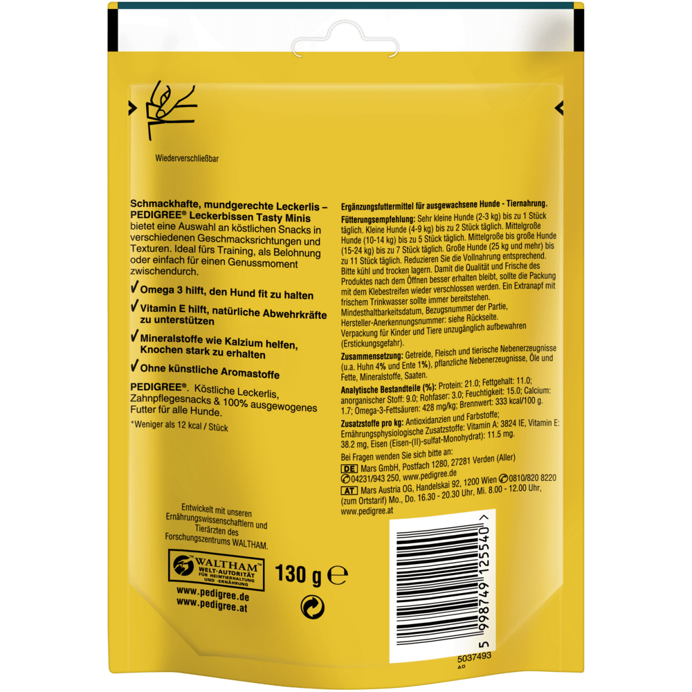 PEDIGREE® Leckerbissen Tasty Minis mit Huhn & Enten Geschmack, 130g