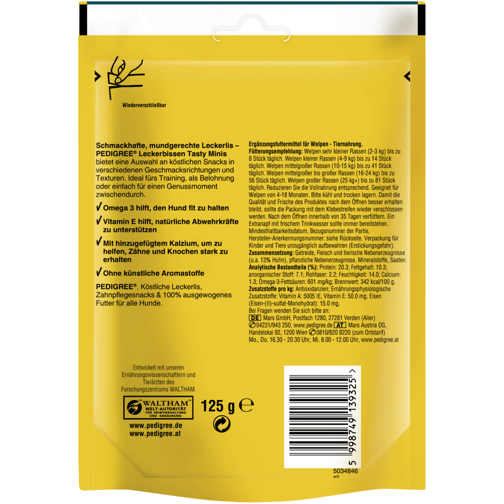 PEDIGREE® Leckerbissen Tasty Minis Junior mit Huhn, 125g