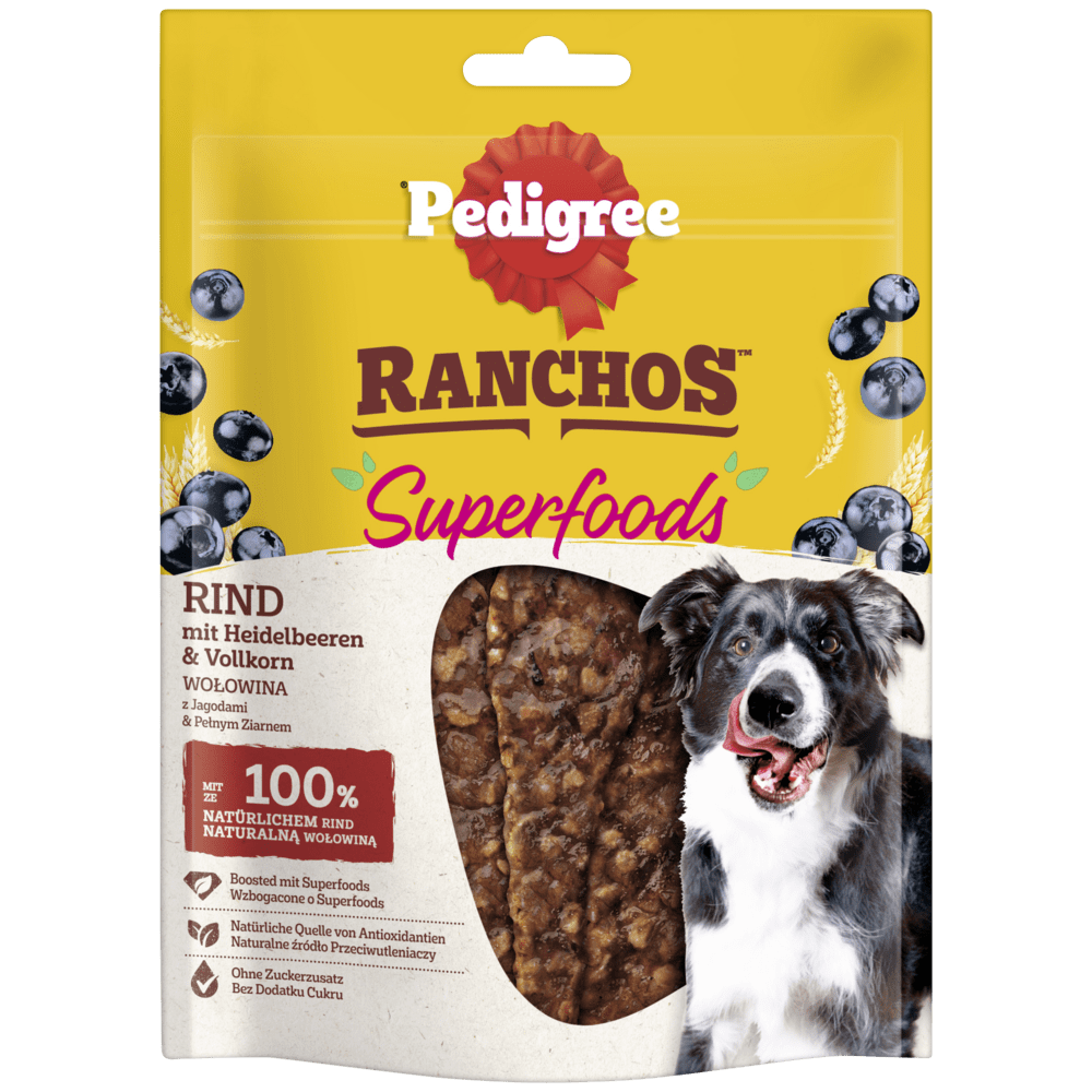 PEDIGREE® RANCHOS™ Superfoods mit Rind mit Heidelbeeren & Vollkorn, 70g