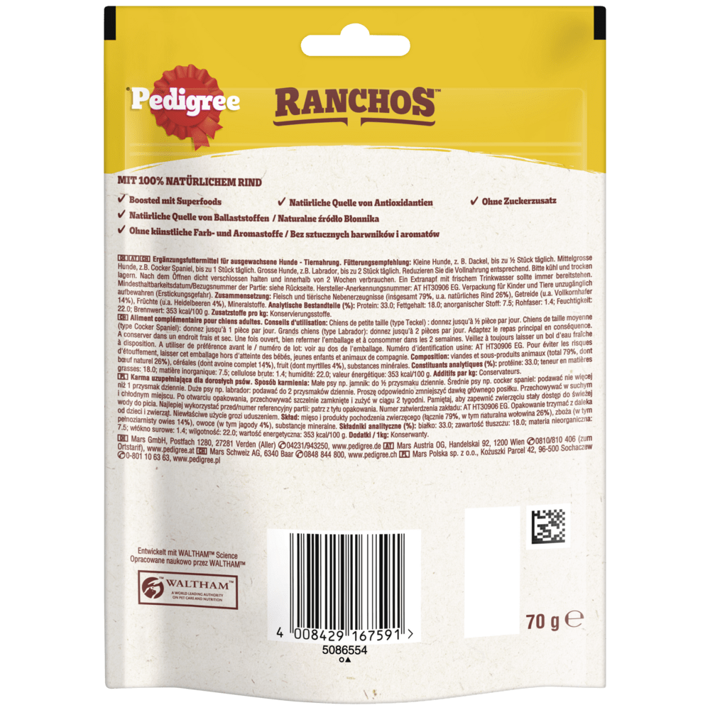 PEDIGREE® RANCHOS™ Superfoods mit Rind mit Heidelbeeren & Vollkorn, 70g
