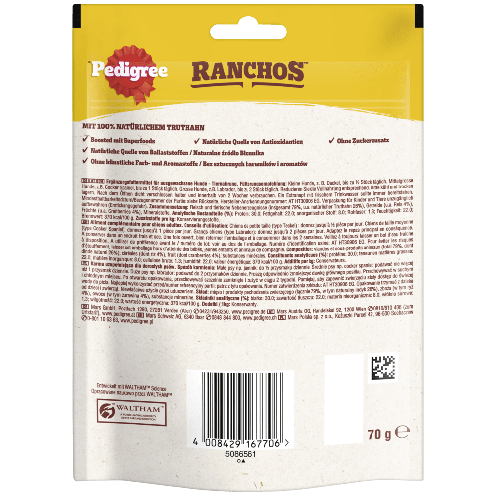 PEDIGREE® RANCHOS™ Superfoods mit Truthahn mit Cranberries & Reis, 70g