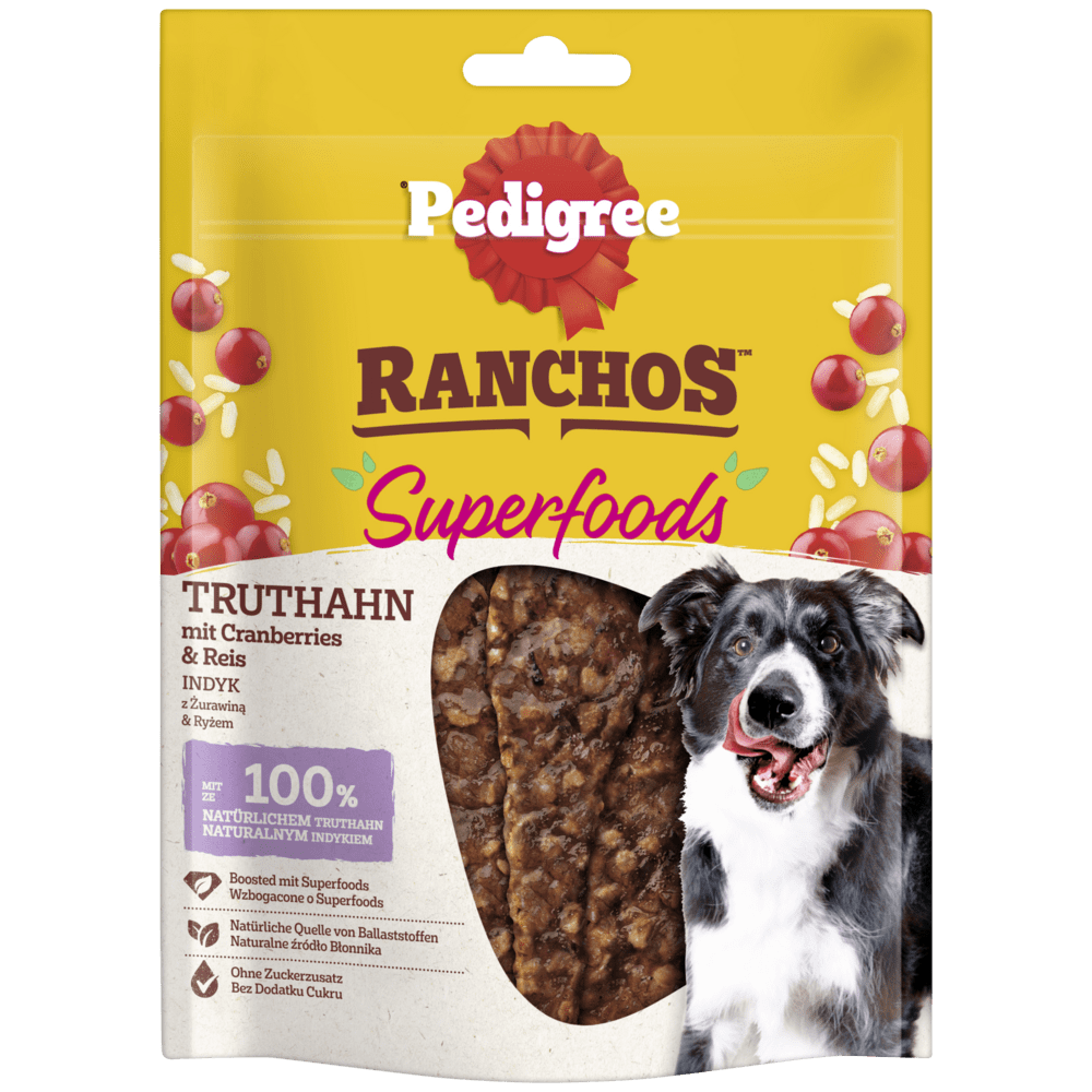 PEDIGREE® RANCHOS™ Superfoods mit Truthahn mit Cranberries & Reis, 70g