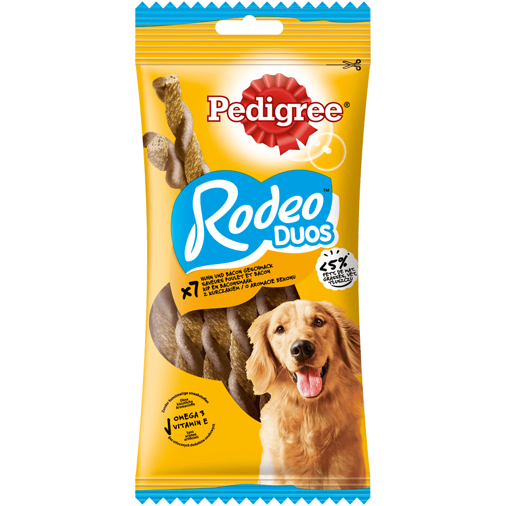 PEDIGREE® RODEO™ Duos mit Huhn und Bacon Geschmack, 7 Stück