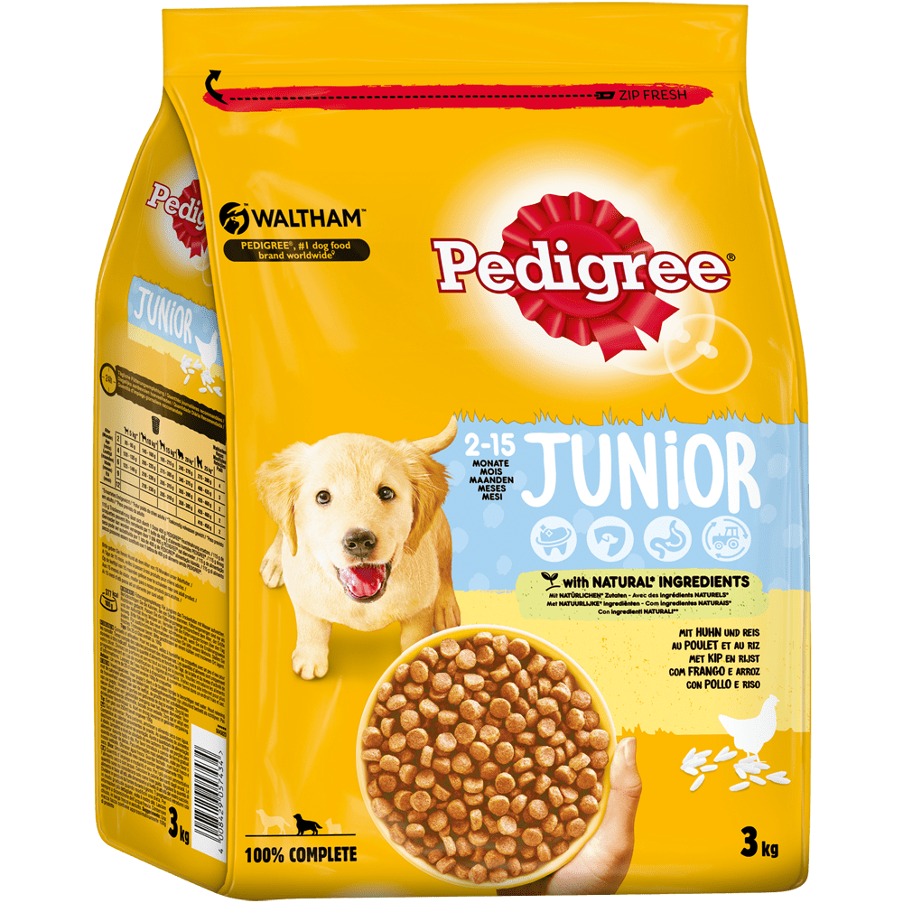 PEDIGREE® Junior mit Huhn und Reis, 3kg & 15kg