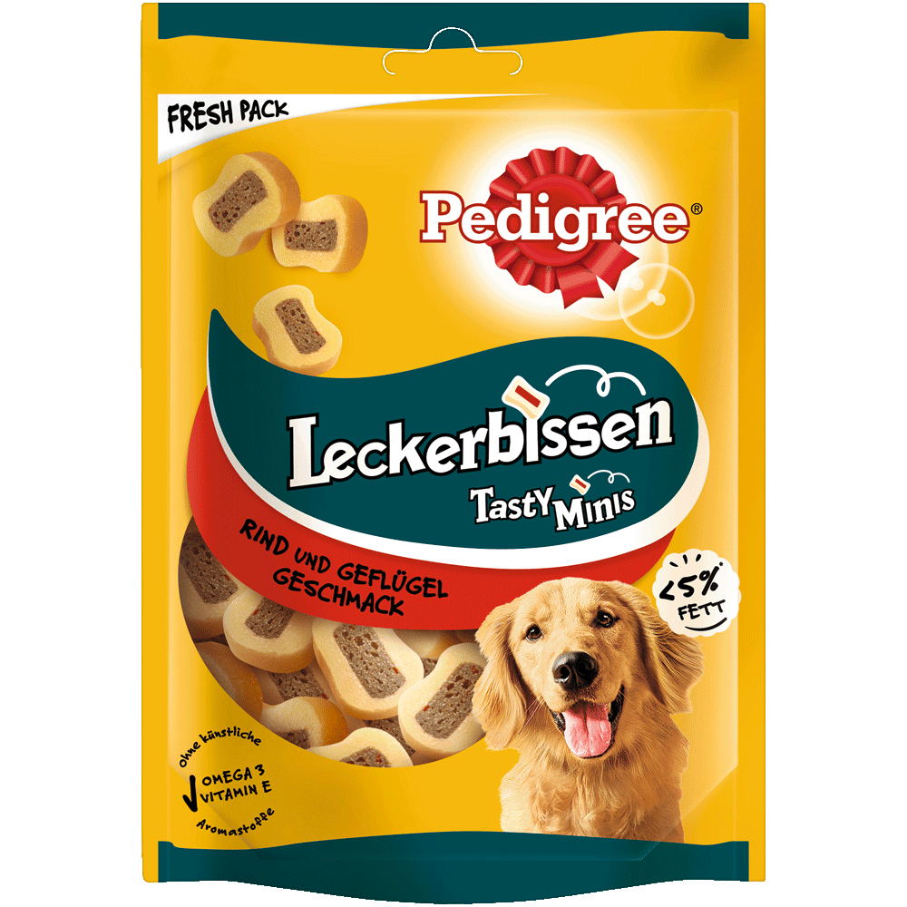 PEDIGREE® Leckerbissen Tasty Minis mit Rind und Geflügel Geschmack, 155g