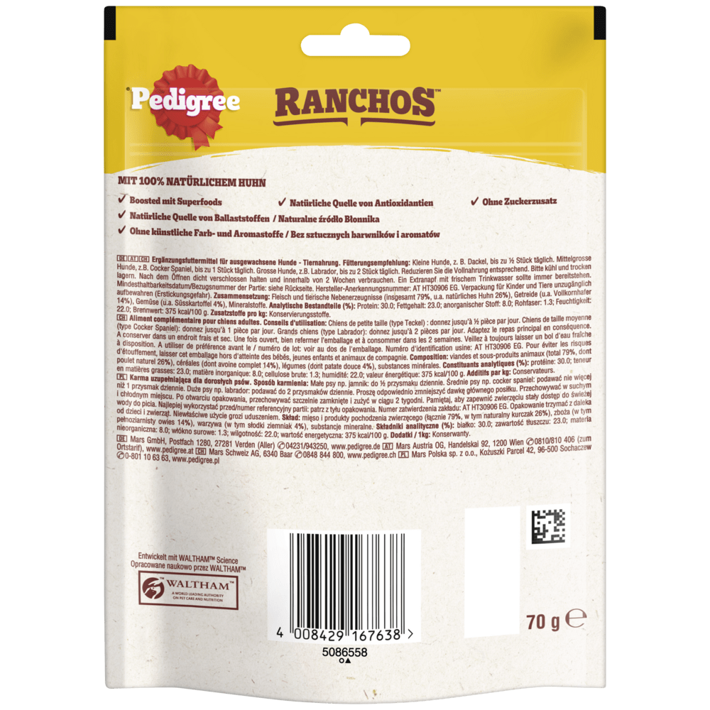 PEDIGREE® RANCHOS™ Superfoods Huhn mit Süßkartoffel & Vollkorn, 70g
