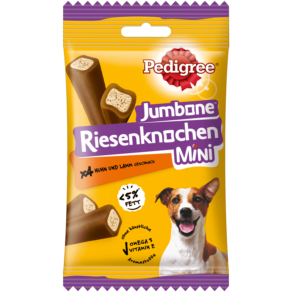 PEDIGREE® JUMBONE™ Riesenknochen Mini mit Huhn und Lamm Geschmack, 4 Stück