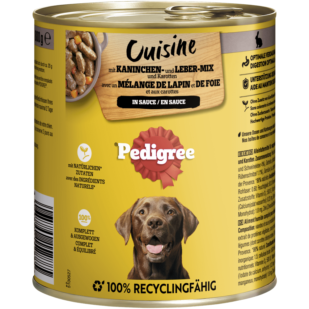 PEDIGREE® Cuisine in Sauce mit Kaninchen, Leber & Karotten, Dose 800g