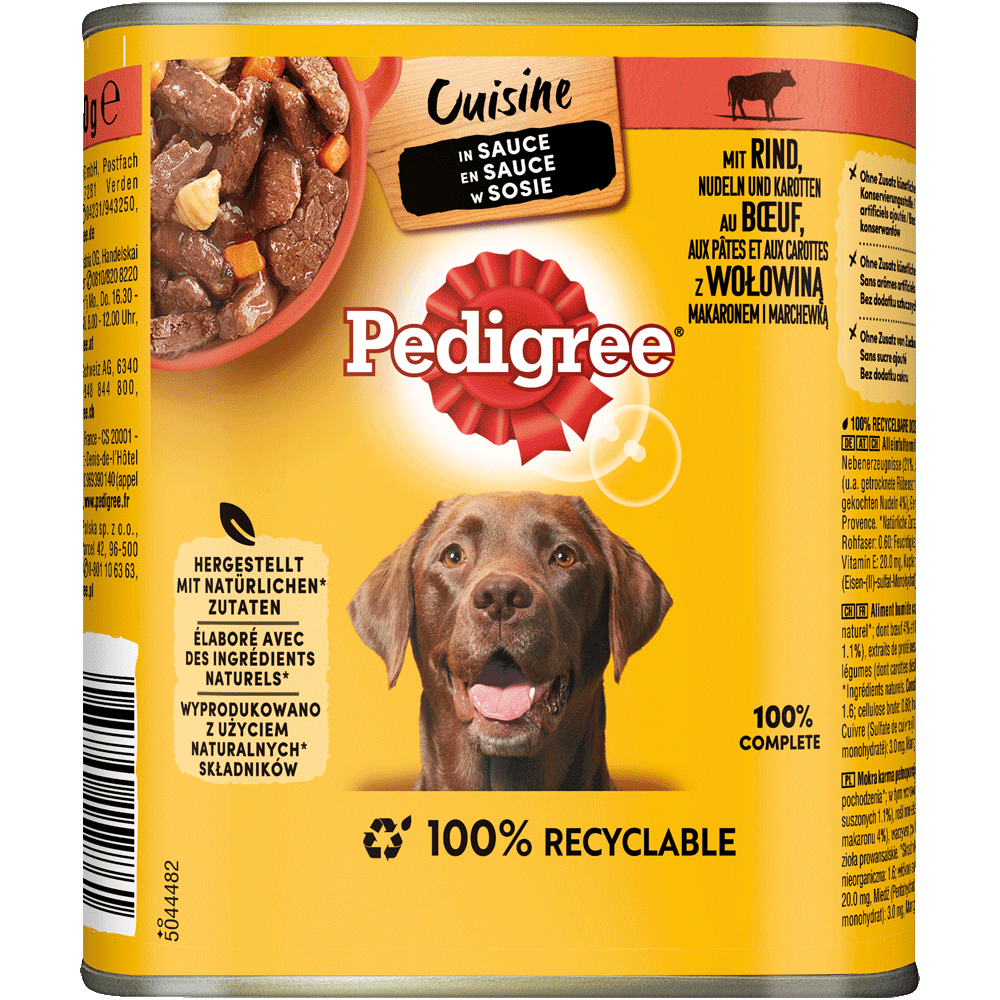 PEDIGREE® Cuisine in Sauce mit Rind, Nudeln und Karotten, Dose 800g