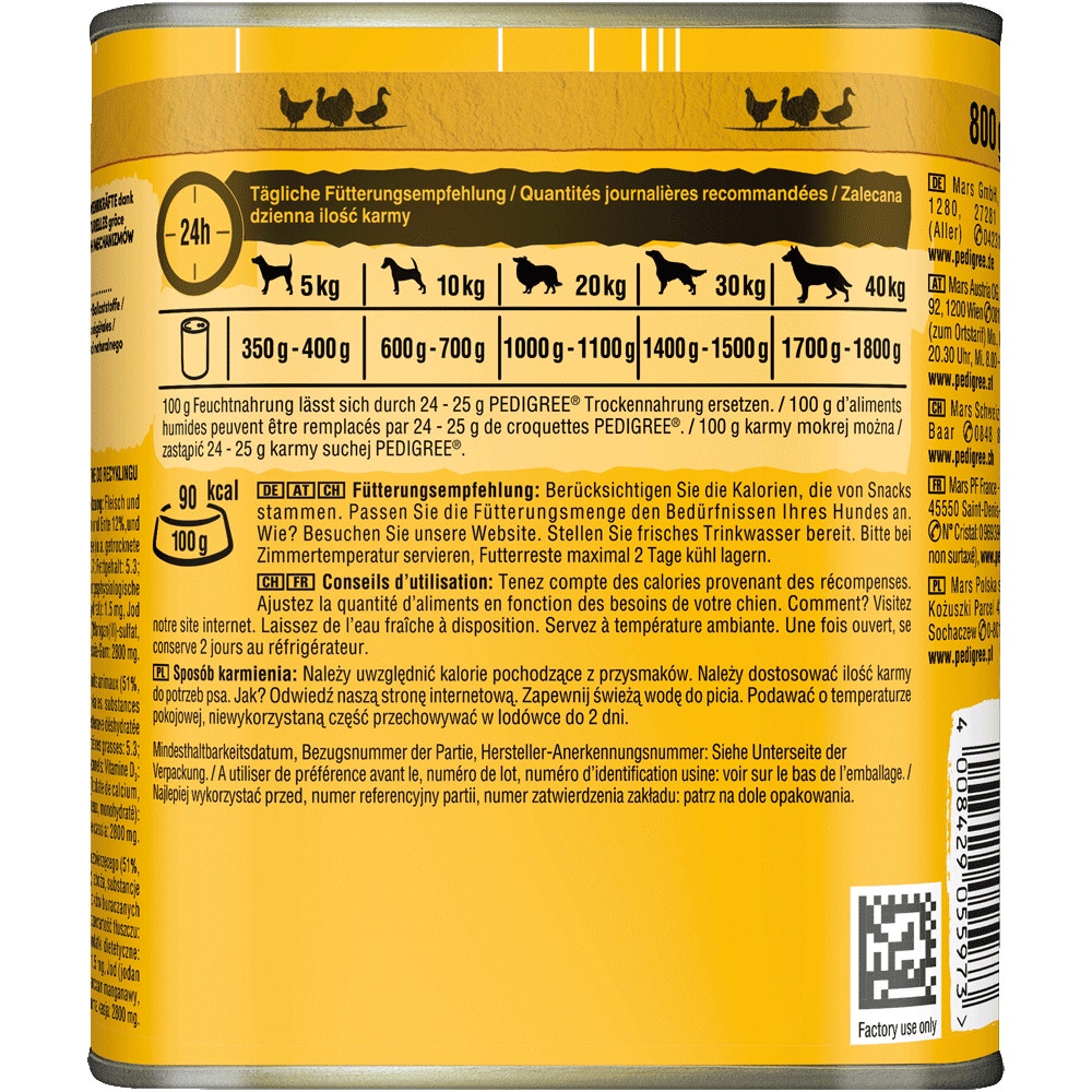 PEDIGREE® mit 3 Sorten Geflügel in Pastete, Dose 800g