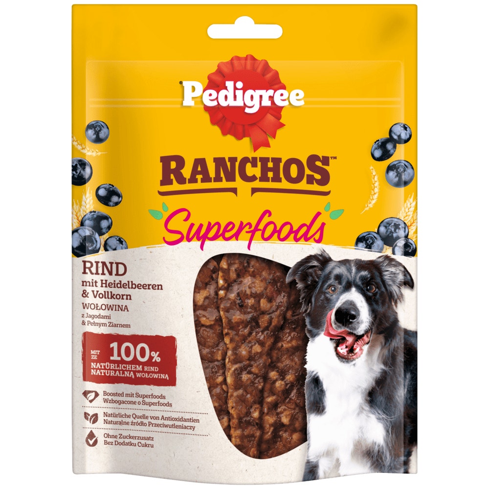 PEDIGREE® RANCHOS™ Superfoods mit Rind mit Heidelbeeren & Vollkorn, 70g