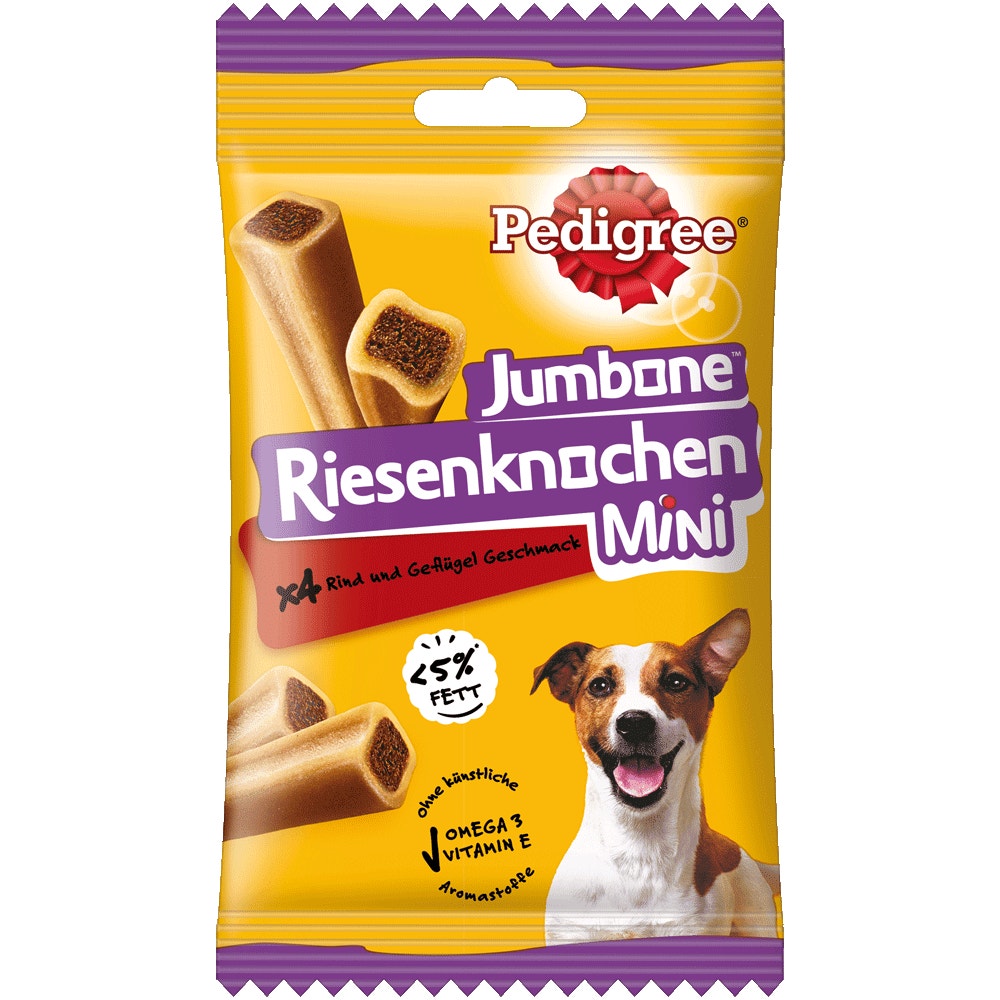 PEDIGREE® JUMBONE™ Riesenknochen Mini mit Rind und Geflügel Geschmack, 4 Stück