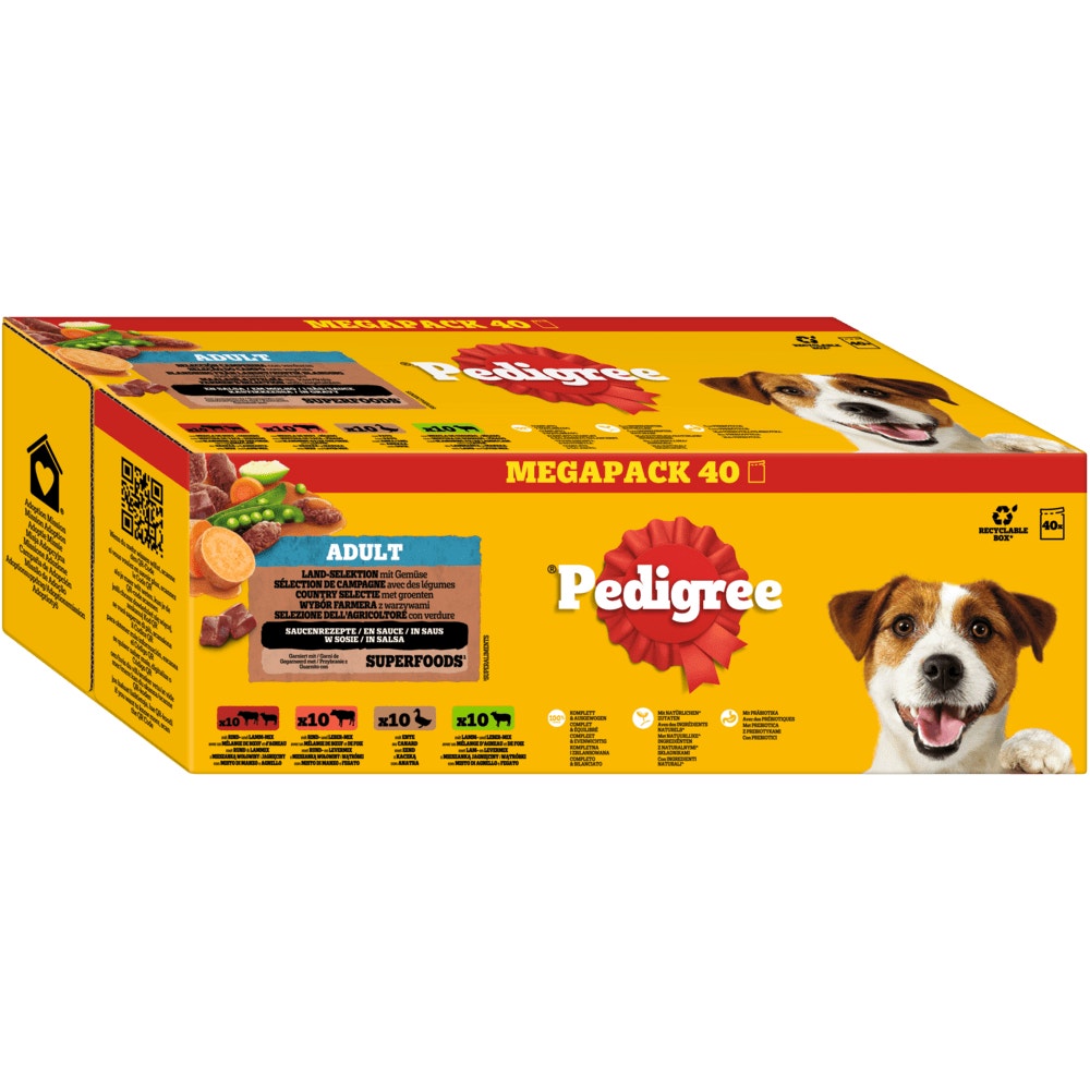PEDIGREE® Multipack Portionsbeutel Land-Selektion in Sauce 4 Varietäten 40x100g
