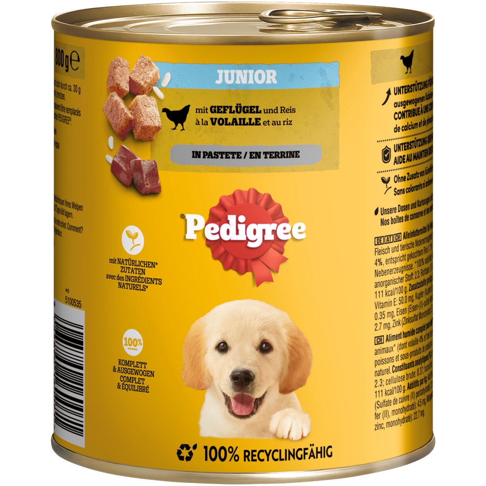 PEDIGREE® Junior mit Geflügel & Reis in Pastete, Dose 800g