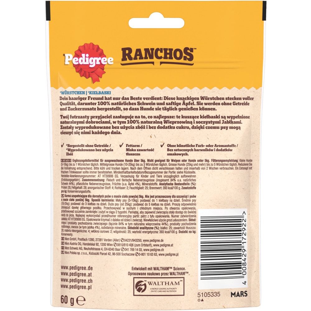 PEDIGREE® RANCHOS™ Sausages mit Schwein, 60g