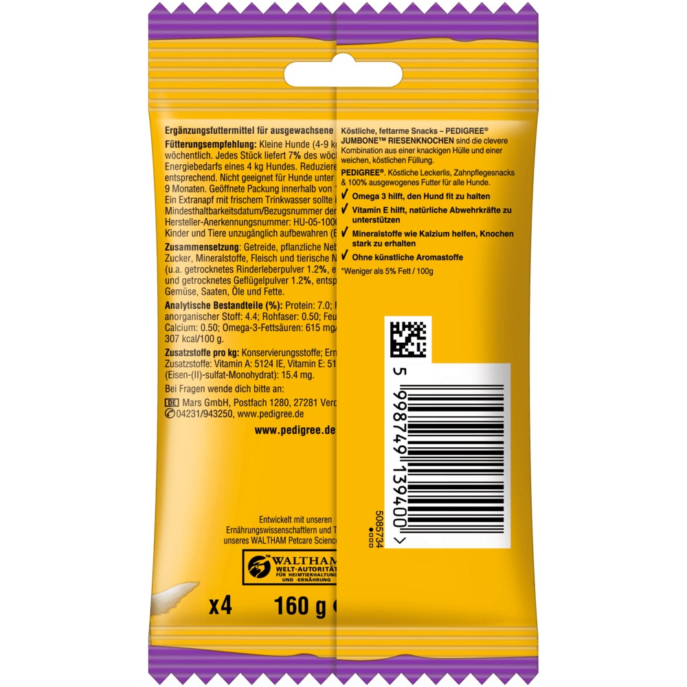 PEDIGREE® JUMBONE™ Riesenknochen Mini Rind & Geflügel Geschmack, 4 Stück