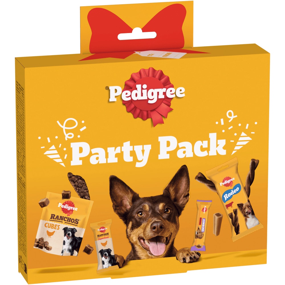 PEDIGREE® Party Pack 4 Varietäten RANCHOS™ Cubes Huhn, RANCHOS™ Superfoods Huhn, JUMBONE™ Rind & Geflügel, RODEO™ Rind, Multipack 241g