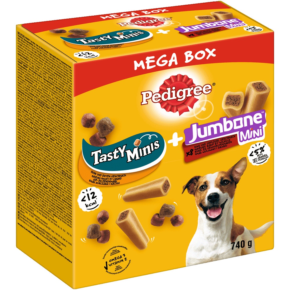PEDIGREE® Mega Box Snacks mit Tasty Minis & JUMBONE™ Riesenknochen Mini, 740g