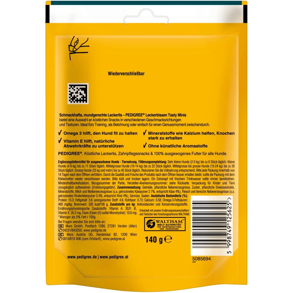 PEDIGREE® Leckerbissen Tasty Minis mit Rind & Käse Geschmack, 140g